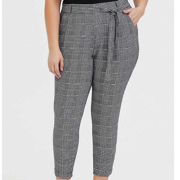 torrid Pants - TORRID BLACK PLAID HOUNDSTOOTH SELF TIE TAPERED PANT